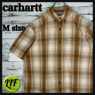 カーハート(carhartt)のカーハート ロゴタグ 胸ポケット 半袖 BDシャツ チェック柄 茶白 M(シャツ)