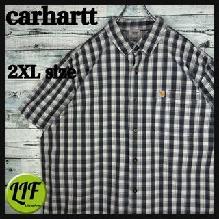 カーハート(carhartt)のカーハート ロゴタグ 胸ポケット 半袖 BDシャツ チェック柄 黒白 XXL(シャツ)