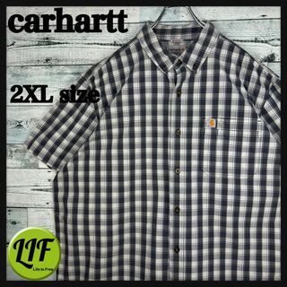 carhartt - カーハート ロゴタグ 胸ポケット 半袖 BDシャツ チェック柄 黒白 XXL