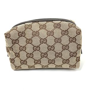 グッチ(Gucci)のグッチ GUCCI GG 29595 メイクポーチ 化粧ポーチ 小物入れ ポーチ GGキャンバス/レザー ベージュ×ダークブラウン 新品同様(ポーチ)