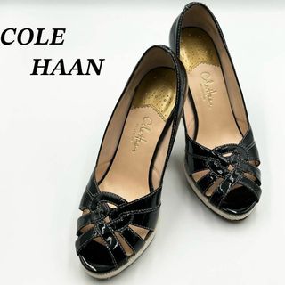 コールハーン(Cole Haan)のコールハーン パンプス オープントゥ エナメル レザー  ブラック  23㎝(ハイヒール/パンプス)