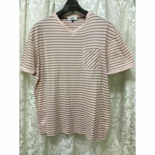 アーヴェヴェ(a.v.v)のa.v.v HOMME Tシャツ メンズ　ストライプ　ピンク　ブラウン(Tシャツ/カットソー(半袖/袖なし))