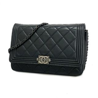 シャネル(CHANEL)の★SALE 【4ib1139】シャネル ショルダーウォレット/ボーイシャネル/チェーンショルダー/ラムスキン/ブラック 【中古】 レディース(財布)