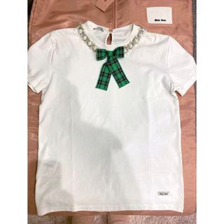 miumiu - ミュウミュウmiumiuの首元ビジュー蝶々付き半袖Tシャツ