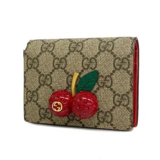 グッチ(Gucci)の【4ib1182】グッチ 財布/GGスプリーム/チェリー/476050/PVC/ブラウン/レッド/ゴールド金具 【中古】 レディース(財布)