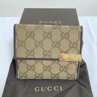 グッチ(Gucci)のGUCCI グッチ Wホック 二つ折り財布 GGキャンバス ブラウン ベージュ (財布)