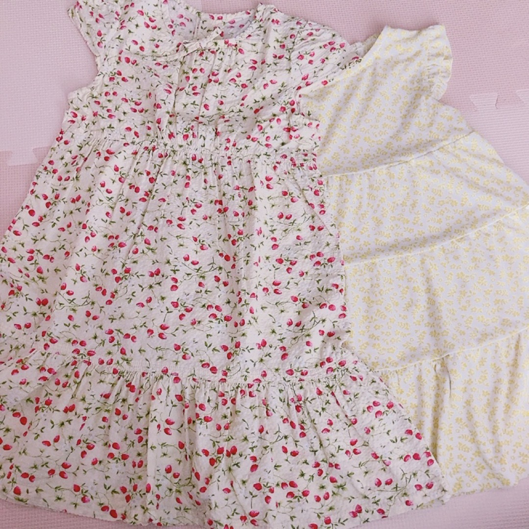 ワンピース　いちご　花柄　黄色　120 美品 キッズ/ベビー/マタニティのキッズ服女の子用(90cm~)(ワンピース)の商品写真