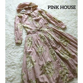 ピンクハウス(PINK HOUSE)のピンクハウス フード付き ロングワンピース  ピコレース 花柄 ピンク(ロングワンピース/マキシワンピース)