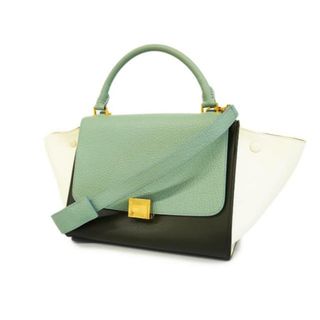 セリーヌ(celine)の【4ib1225】セリーヌ ツーウェイバッグ/トラペーズスモール/レザー/ブラック/ホワイト/ライトブルー/ゴールド金具 【中古】 レディース(その他)