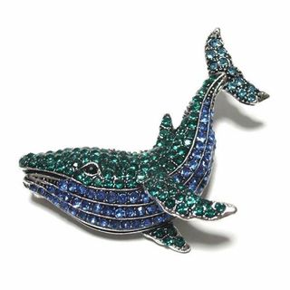 pin-1461　ラペルピン★ブローチ　クジラ　鯨　ホエール　ブルー×グリーン(その他)