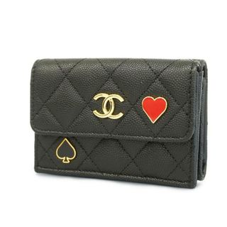 シャネル(CHANEL)の【4ib1222】シャネル 三つ折り財布/マトラッセ/キャビアスキン/ブラック/ゴールド金具 【中古】 レディース(財布)