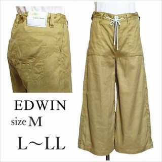 ［EDWIN］カーキイエロー系リネンワイドパンツ レディース M L～LL位