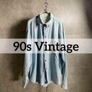 ヴィンテージ(VINTAGE)のヴィンテージ TOP IN アイスウオッシュ シャンブレシャツ 銅ボタン 刺繍(Tシャツ/カットソー(七分/長袖))