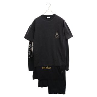 VETEMENTS ヴェトモン 17AW BLACK PRINTED COTTON LAYER T-SHIRT DRESS パリスツーリストレイヤード再構築ドレスカットソー TシャツWAH18DR10(Tシャツ/カットソー(七分/長袖))