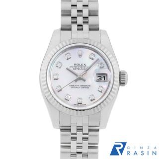 ロレックス(ROLEX)のロレックス デイトジャスト 10Pダイヤ 179174NG ピンクシェル ランダム番 レディース 中古 腕時計(腕時計)