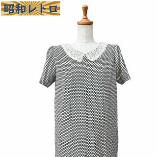 【昭和レトロ】半袖レース襟付きワンピース/9号/古着/60'70'/No.467(ロングワンピース/マキシワンピース)