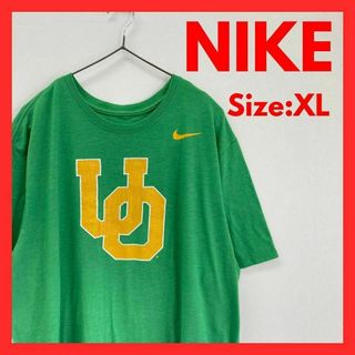 ナイキ(NIKE)の【美品】古着　NIKE ナイキ　カレッジロゴ　半袖Tシャツ　グリーン　XL(Tシャツ/カットソー(半袖/袖なし))