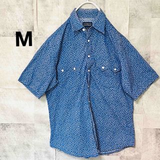 メンズ総柄シャツ　花柄　M ブルー　ボタンシャツ(シャツ)