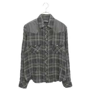 Chrome Hearts - CHROME HEARTS クロムハーツ WESTN GAUZE SHIRT 袖クロスパッチ フローラルクロスボタン チェック柄 ガーゼ長袖ウエスタンシャツ ブラック/グレー