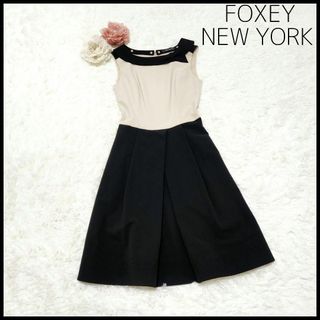 フォクシーニューヨーク(FOXEY NEW YORK)の【襟取り外し可能】フォクシー ニューヨーク リボン バイカラー 40 ワンピース(ひざ丈ワンピース)