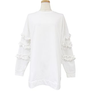 ENFOLD エンフォルド Tシャツ カットソー 23春夏 ホワイト 白 38(M) フリル クルーネック コットン 綿 長袖 トップス カットソー プルオーバー ロンT シンプル カジュアル 大人 きれいめ【レディース】【中古】