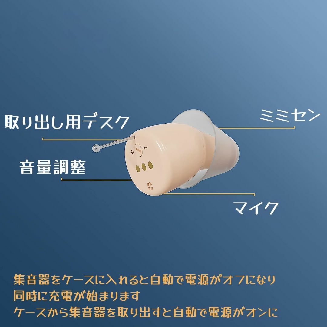 集音器 しゅうおんき 充電式 左右両用充電ケース付き 高音質 耳穴式 ノイズ抑え スマホ/家電/カメラのオーディオ機器(ヘッドフォン/イヤフォン)の商品写真