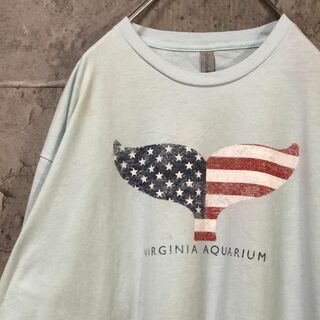VIRGINIA AQUARIUM クジラ 尾ひれ 星条旗 Tシャツ(Tシャツ/カットソー(半袖/袖なし))