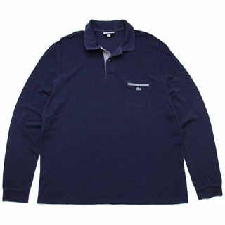 ラコステ(LACOSTE)のLACOSTEラコステ ワンポイント ポケット付き コットン 鹿の子 長袖ポロシャツ 紺 8★100 特大 フレンチ ユーロ ヨーロッパ ビッグサイズ(ポロシャツ)