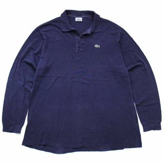 ラコステ(LACOSTE)の90s LACOSTEラコステ ワンポイント コットン 鹿の子 長袖ポロシャツ 紺 7★101 オールド フレンチ ユーロ オーバーサイズ ビッグサイズ(ポロシャツ)