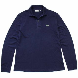 ラコステ(LACOSTE)のLACOSTEラコステ ワンポイント コットン 鹿の子 長袖ポロシャツ 紺 3★103 フレンチ ユーロ ヨーロッパ ユニセックス(ポロシャツ)