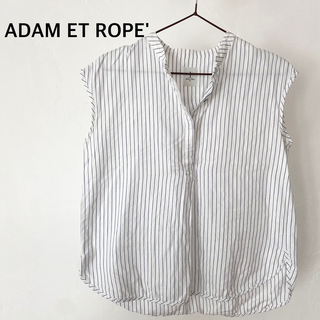 Adam et Rope' - アダムエロペ　ストライプ　シャツ　トップス　隠ボタン　フレンチ　日本製　ホワイト