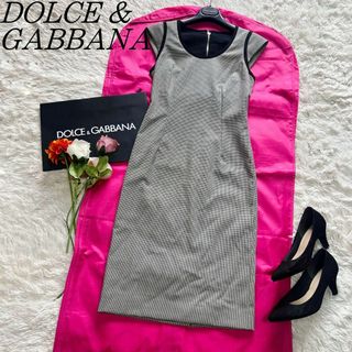 ドルチェアンドガッバーナ(DOLCE&GABBANA)の【美品】DOLCE&GABBANA ロングワンピース 千鳥柄 半袖 38(ロングワンピース/マキシワンピース)