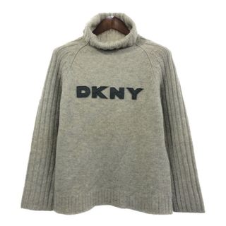 DKNY JEANS ウール ニット タートルネック セーター ロゴ グレー (メンズ L) 中古 古着 Q5976(ニット/セーター)