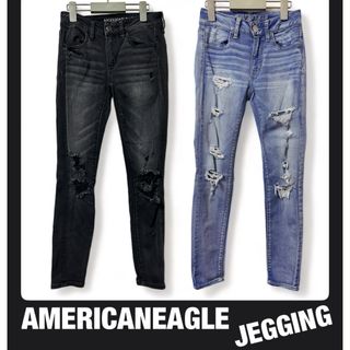 アメリカンイーグル(American Eagle)の美品　アメリカンイーグル　ジェギング　ダメージ　デニム　2着セット(デニム/ジーンズ)