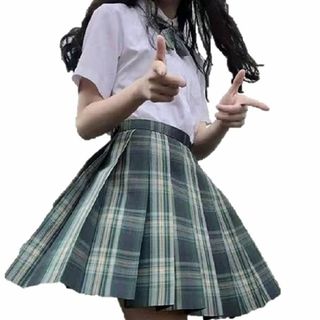 [アスミナリ] AS87 制服 スカート りぼん シュシュ セット ワイシャツ (その他)