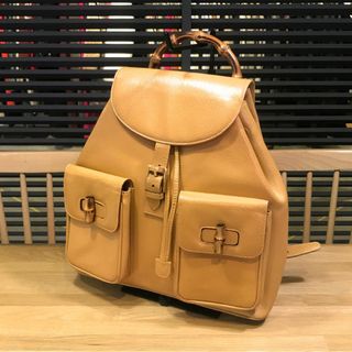 グッチ(Gucci)の良品 グッチ ヴィンテージ バンブー リュックサック バックパック 黄土色(リュック/バックパック)