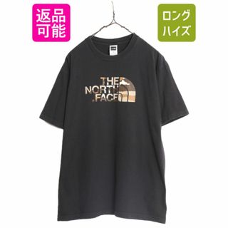 ザノースフェイス(THE NORTH FACE)のノースフェイス 迷彩 プリント 半袖 Tシャツ メンズ M 古着 The North Face 半袖Tシャツ カモフラ ロゴT クルーネック アウトドア カモ 黒(Tシャツ/カットソー(七分/長袖))