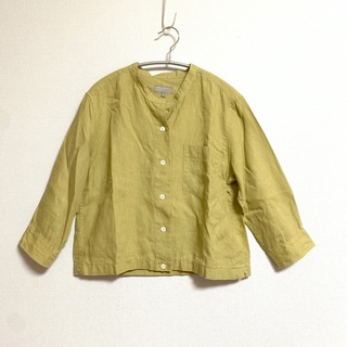 2021SS【マーガレットハウエル 】リネン 七分袖 シャツ 1 S 黄緑 