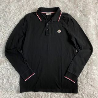 モンクレール(MONCLER)の未使用級 モンクレール 長袖ポロシャツ トリコロールライン 胸ワッペン 黒 M(ポロシャツ)