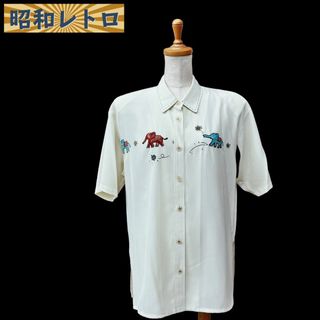 【昭和レトロ】半袖ブラウス/ステッチ/像柄/F/古着/60'70'/No.474(シャツ/ブラウス(半袖/袖なし))