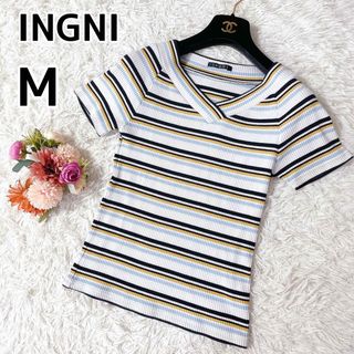 INGNI イング レディース 半袖 ボーダー カットソー ニット M Vネック