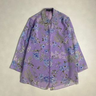 ラピーヌブランシュ　ブラウス　美品　シースルー　ピンク　花柄　レトロ　紫(シャツ/ブラウス(長袖/七分))