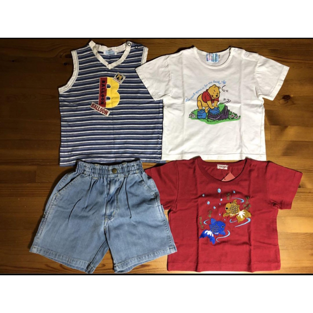 デニム ショートパンツ、Tシャツ(1枚 新品) 3枚セット キッズ/ベビー/マタニティのキッズ服男の子用(90cm~)(Tシャツ/カットソー)の商品写真