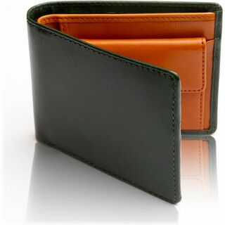 新品 高級 財布 メンズ 2つ折り 二つ折り 本革 イタリア グリーン キャメル(折り財布)