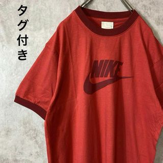 ナイキ(NIKE)の【タグ付き、リンガーTシャツ】NIKEスウッシュ赤シャドーロゴ半袖ストリートL(Tシャツ/カットソー(半袖/袖なし))