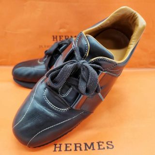 Hermes - エルメス クイック レザースニーカー 39 24.5 Hロゴ 刻印 男女兼用 黒