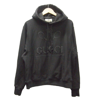 グッチ(Gucci)のG242-5 GUCCI グッチ テニス コットン スウェット パーカー XS ブラック 黒 フーディ レディース メンズ (パーカー)