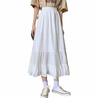 【色: ホワイト】[DAYCLOSET] ティアード フレアスカート ロング丈 (その他)