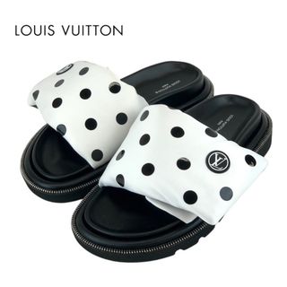 ルイヴィトン(LOUIS VUITTON)のルイヴィトン LOUIS VUITTON プールピローライン サンダル 靴 シューズ サテン ホワイト ブラック 未使用 フラットサンダル ミュール ドット(サンダル)