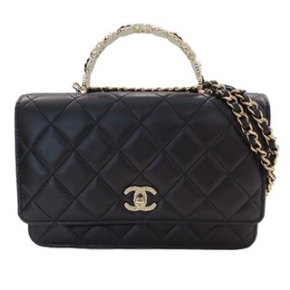 シャネル(CHANEL)のシャネル CHANEL 財布 マトラッセ レディース ブランド チェーンウォレット ハンドバッグ 2way ラムスキン ブラック ゴールド金具 AP3574 花 フラワー 斜め掛け【中古】(財布)